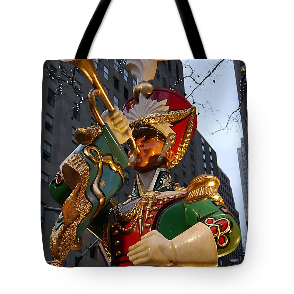 Nyc Tote Bag featuring the photograph NYC - Rockerfeller Bugler by Richard Reeve