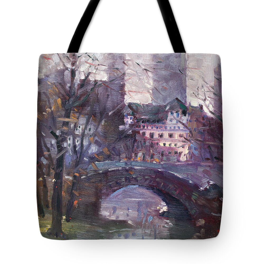Ny City Tote Bag featuring the painting NYC Central Park II by Ylli Haruni