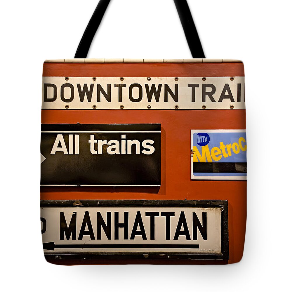 America Tote Bag featuring the photograph NYC Subway Signs by Susan Candelario