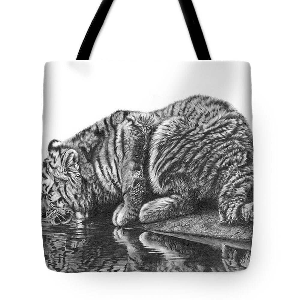 Tiger Tote Bag featuring the drawing Oasis by Peter Williams