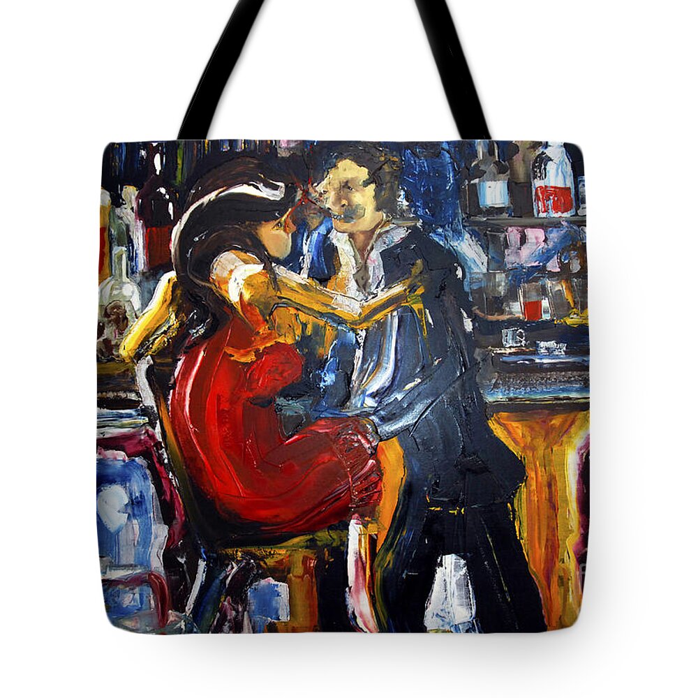 Lovers Tote Bag featuring the painting Obvious Intent by James Lavott