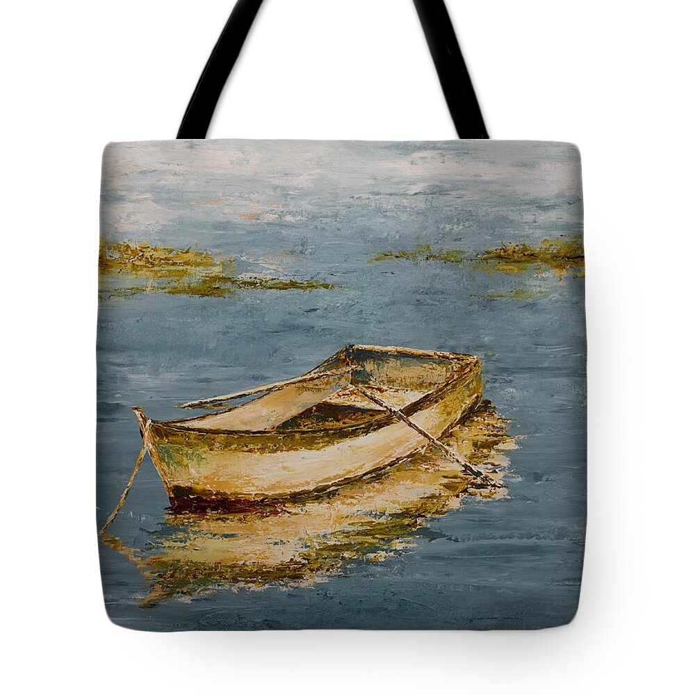 Blue Tote Bag featuring the painting Ocean Row Boat by Katrina Nixon