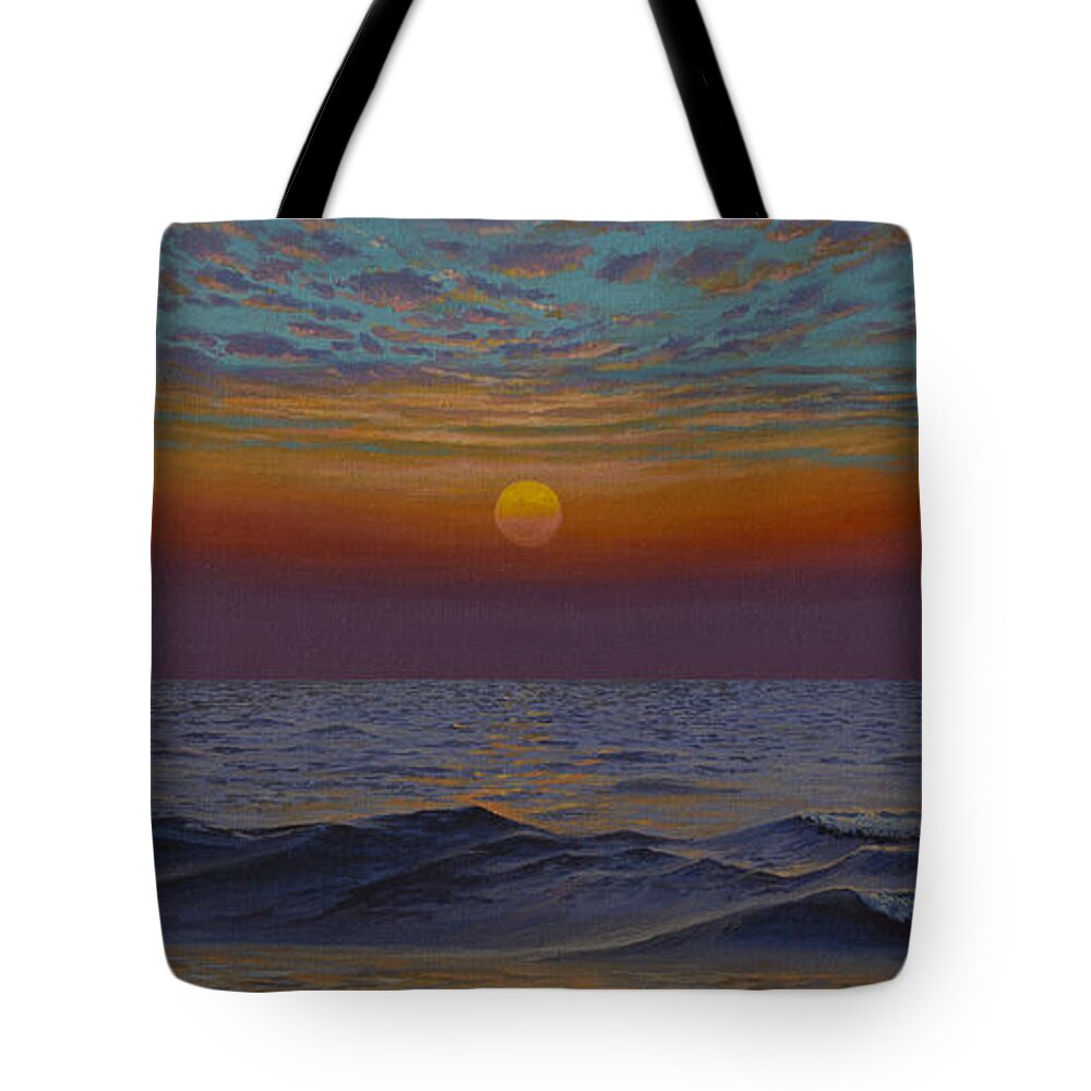 Ocean Tote Bag featuring the painting Ocean. Sunset by Vrindavan Das