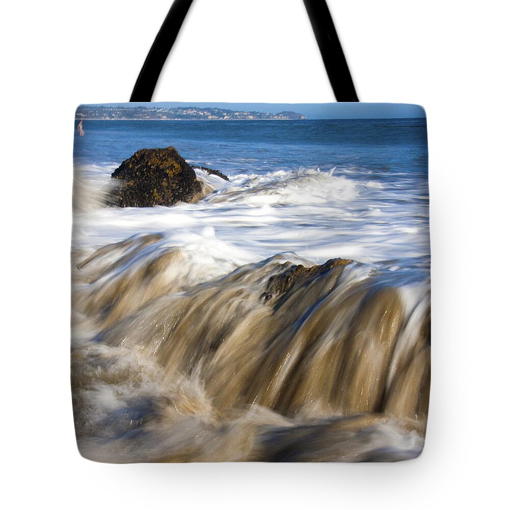 Ocean Waves Tote Bag featuring the photograph Ocean Waves Breaking Over The Rocks Photography by Jerry Cowart