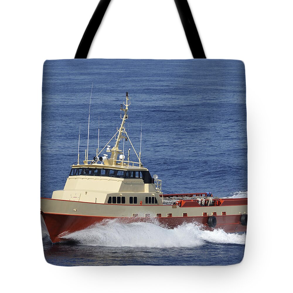 Crew Boat Tote Bag featuring the photograph Offshore supply vessel by Bradford Martin
