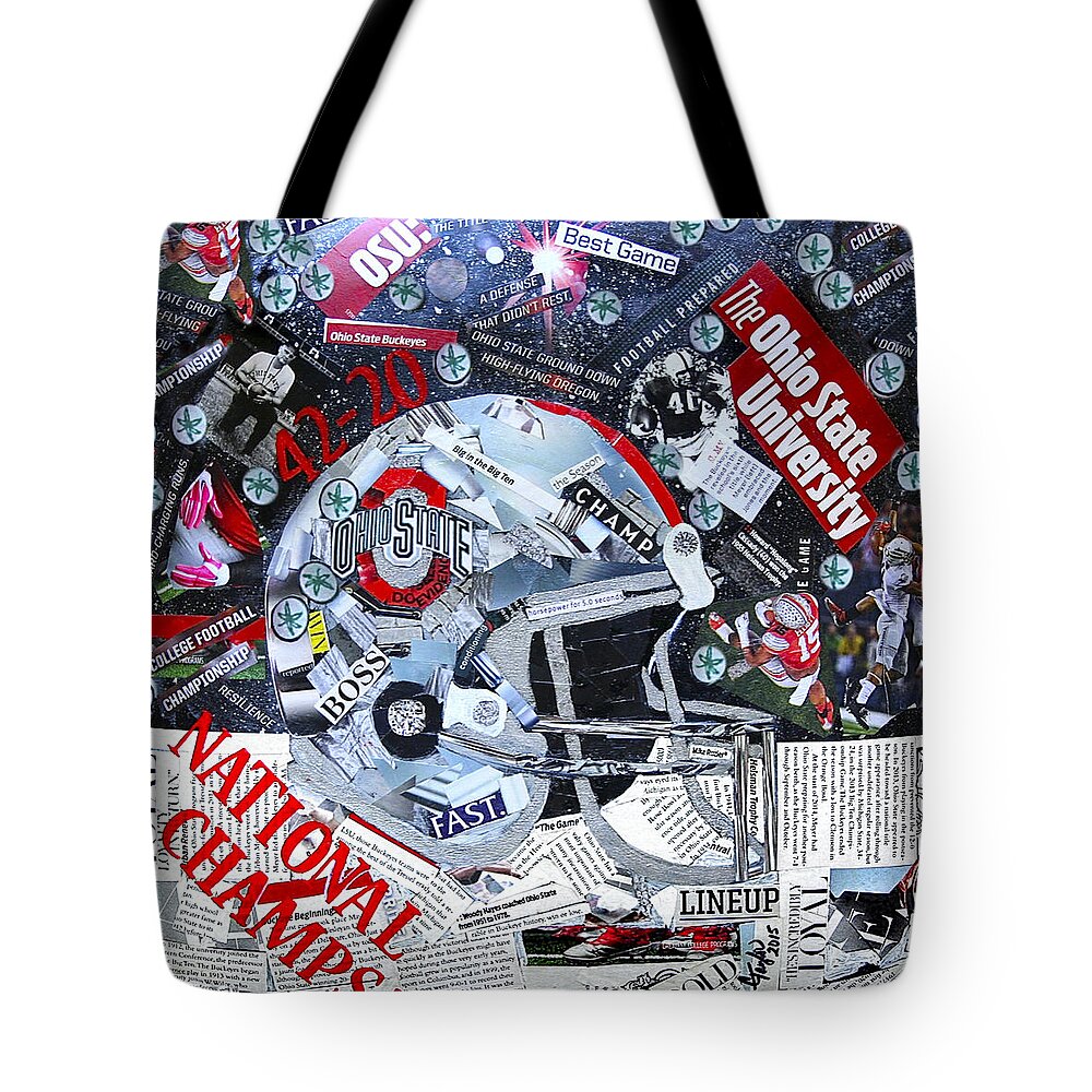 Ohio State Tote Bag featuring the painting Ohio State University National Football Champs by Colleen Taylor