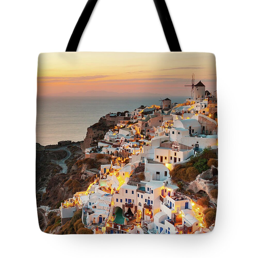 Greek Culture Tote Bag featuring the photograph Oia Sunset, Santorini, Greece by Chrishepburn
