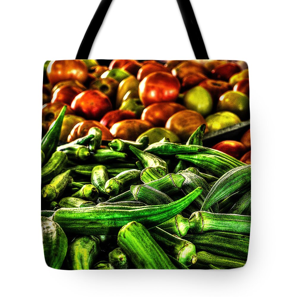Okra Tote Bag featuring the photograph Okra and Tomatoes by David Morefield