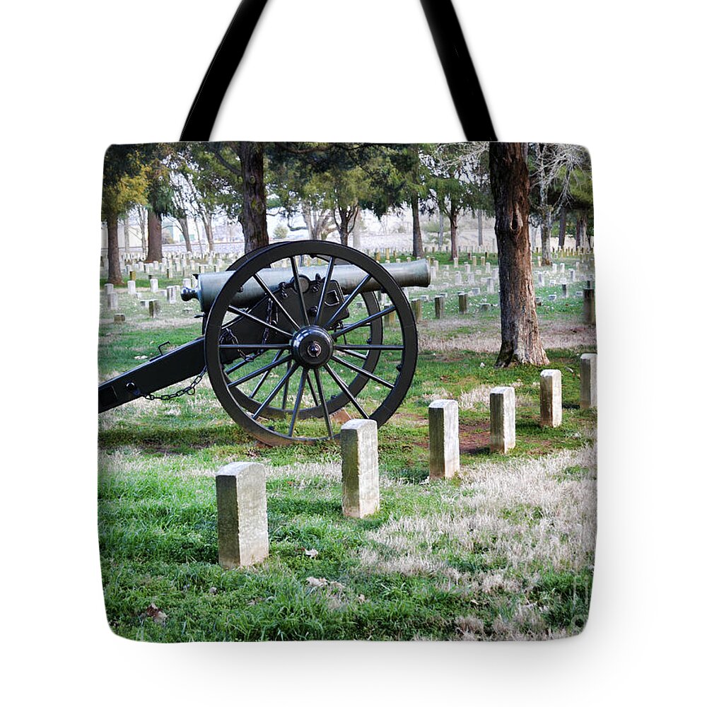 War Tote Bag featuring the photograph Old Artillery in Union Grave Yard by Donna Greene