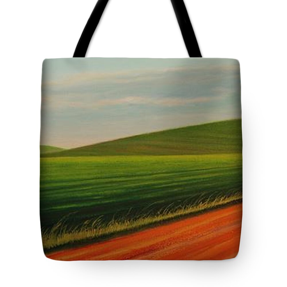 Landscape Tote Bag featuring the painting Old Barn at Sunset by Leonard Heid