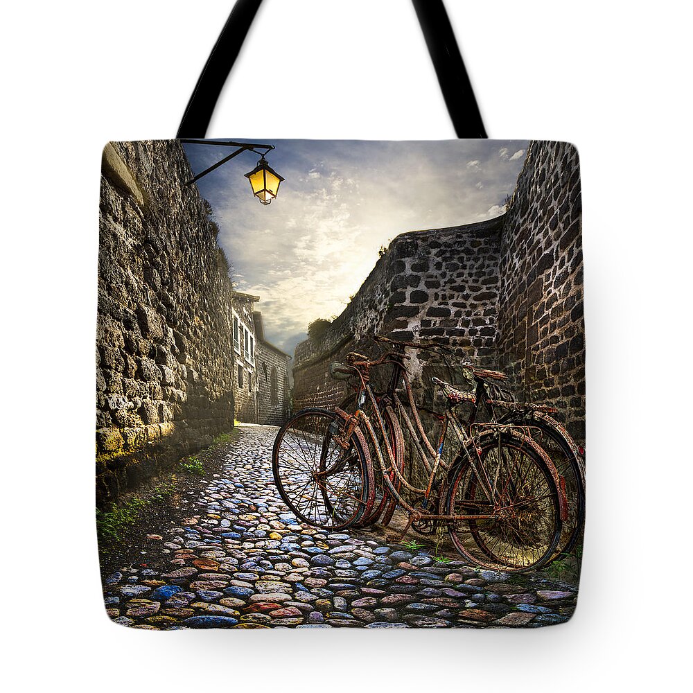 Barn Tote Bag featuring the photograph Old Bicycles on a Sunday Morning by Debra and Dave Vanderlaan