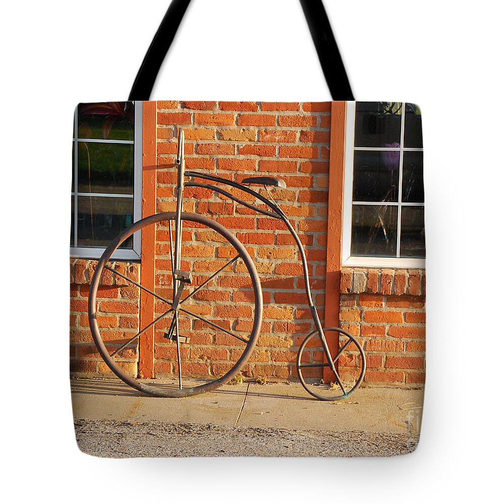 Sculpture Tote Bag featuring the photograph Old Bike by Mary Carol Story
