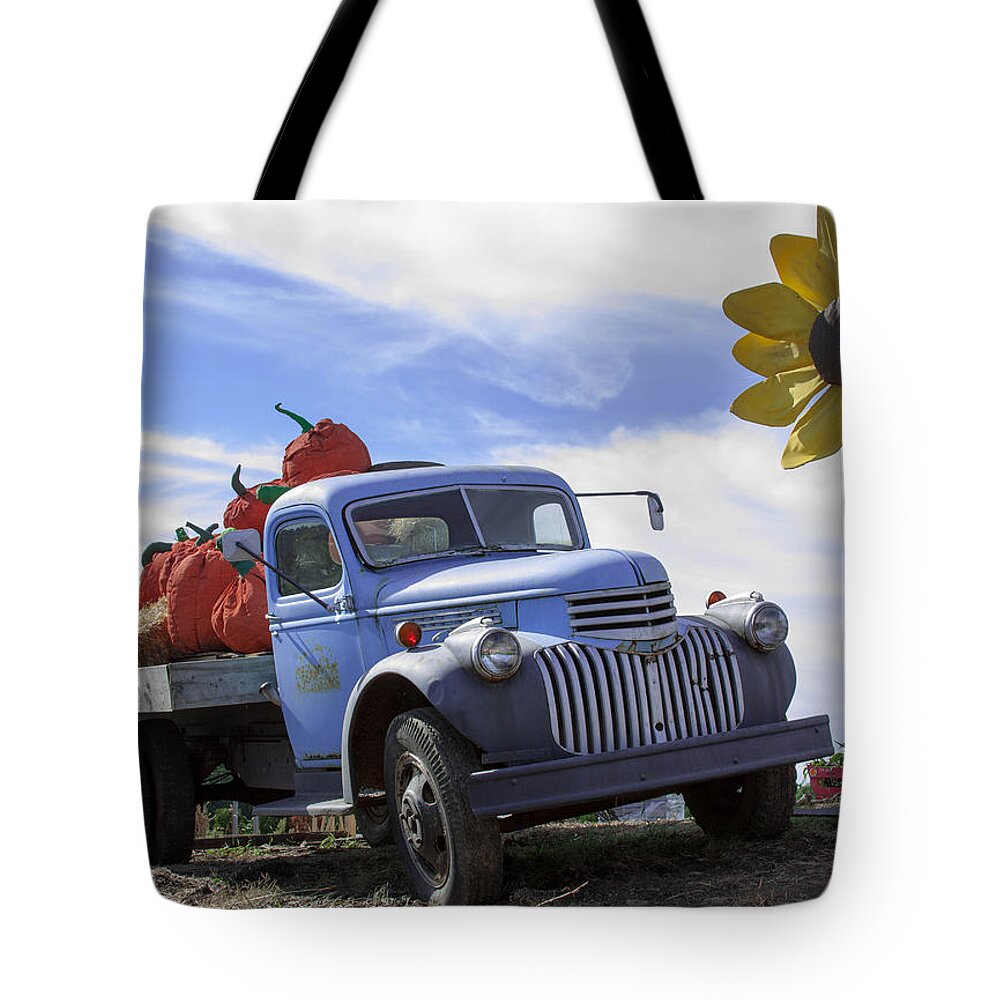Truck Tote Bag featuring the photograph Old Blue Farm Truck by Patrice Zinck