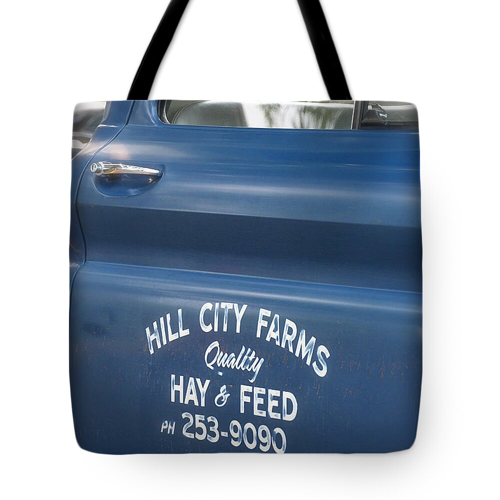 Automobile Tote Bag featuring the photograph Old Blue Truck by Susan Herber
