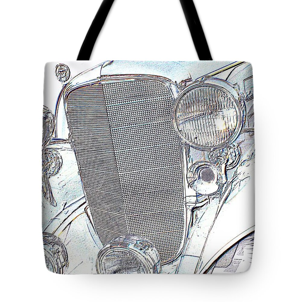 Landscape Tote Bag featuring the photograph Old Car in Pencil by Morgan Carter