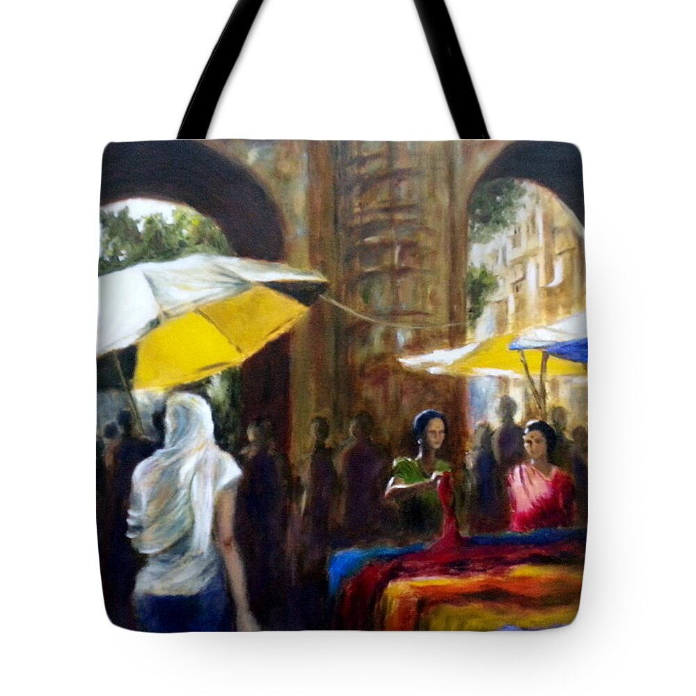 Old City Tote Bag featuring the painting Old city Ahmedabad series 8 by Uma Krishnamoorthy