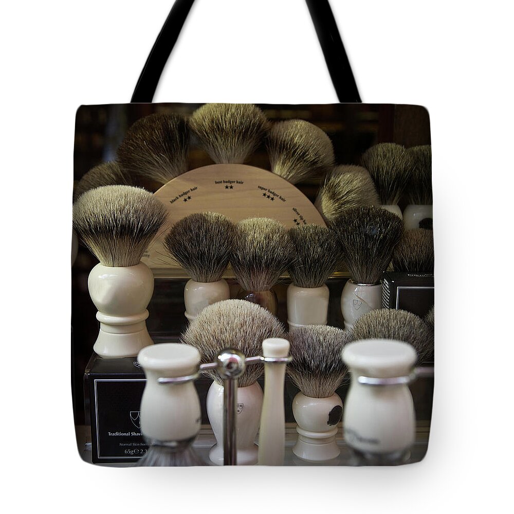 Retail Tote Bag featuring the photograph Old Fashioned Mens Shaving Brushes by Gregory Adams