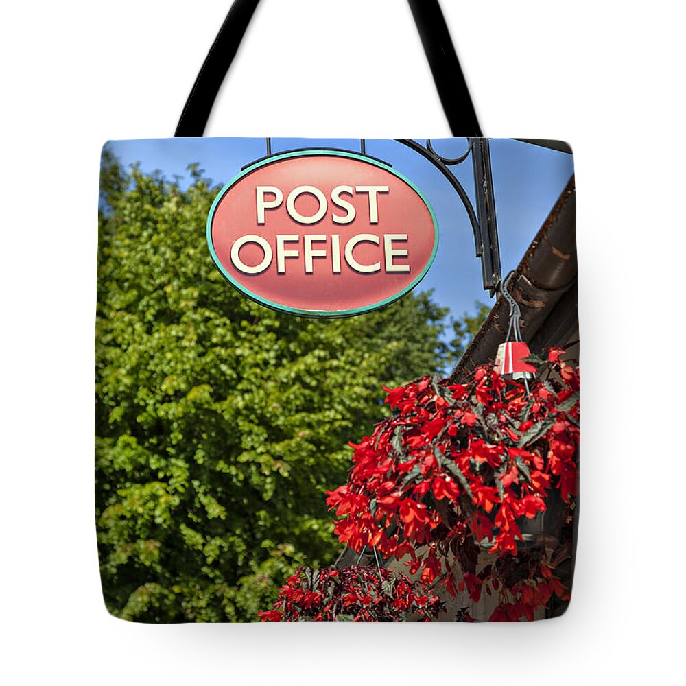 Flowers Tote Bag featuring the photograph Old fashioned post office sign by Sophie McAulay