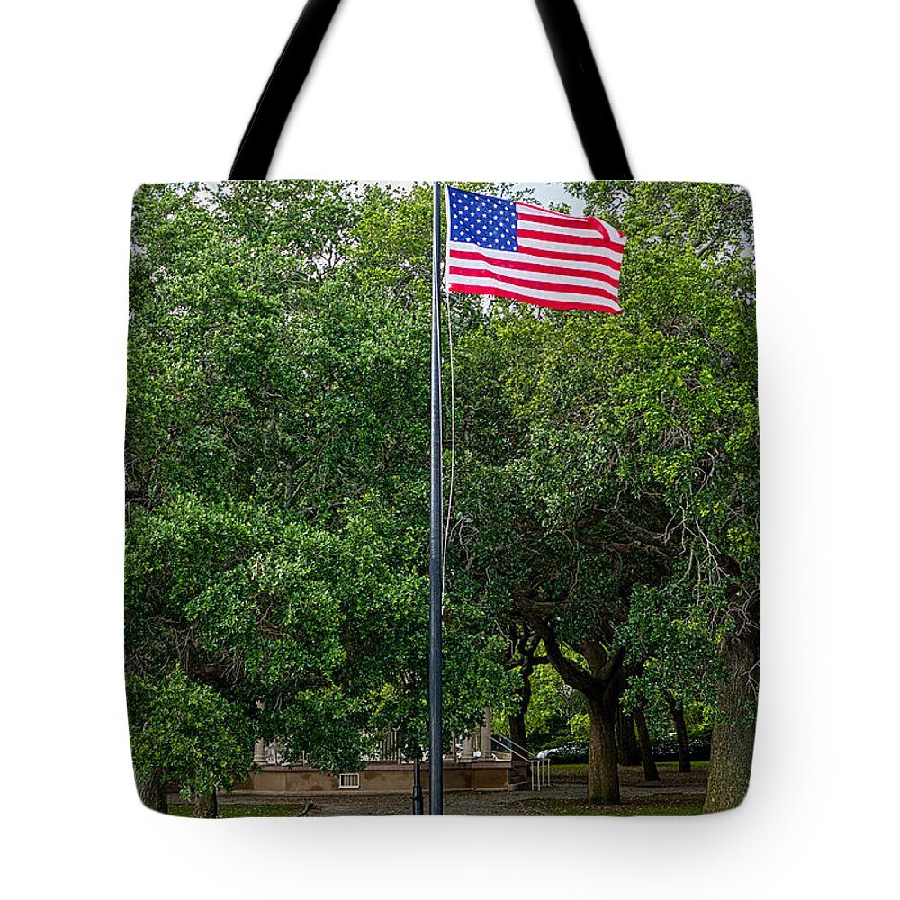 Landscape Tote Bag featuring the photograph Old Glory High and Proud by Sennie Pierson