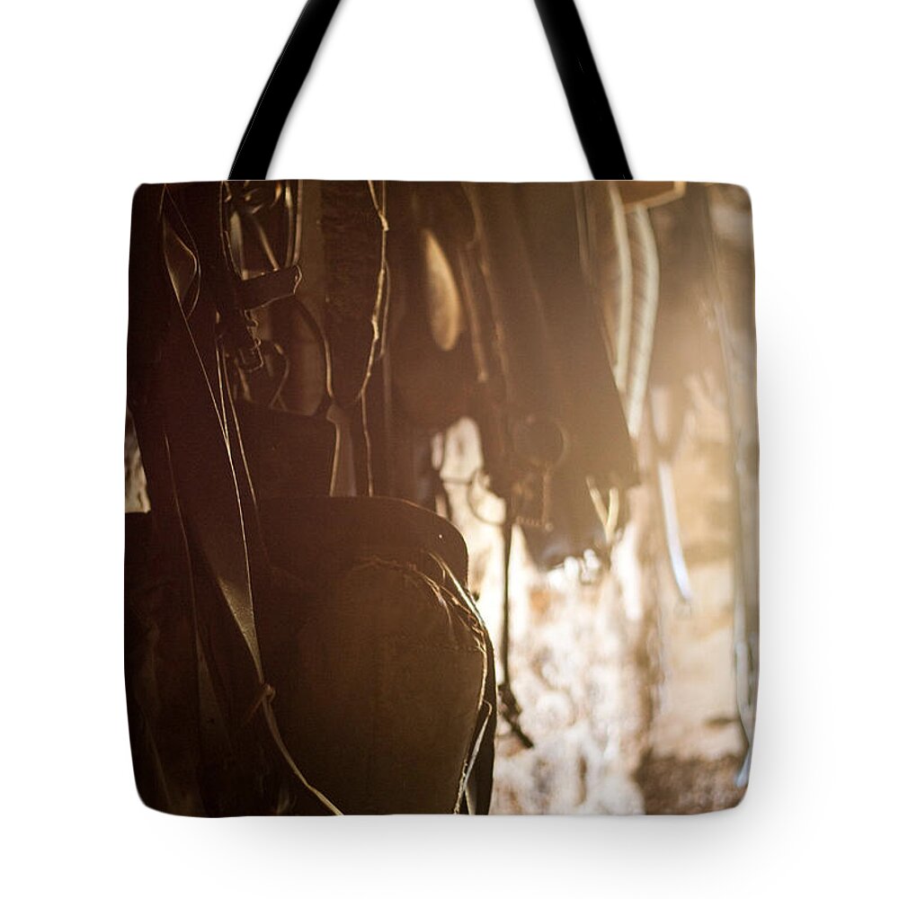 Forgotten Tote Bag featuring the photograph Old Harness by Kristia Adams