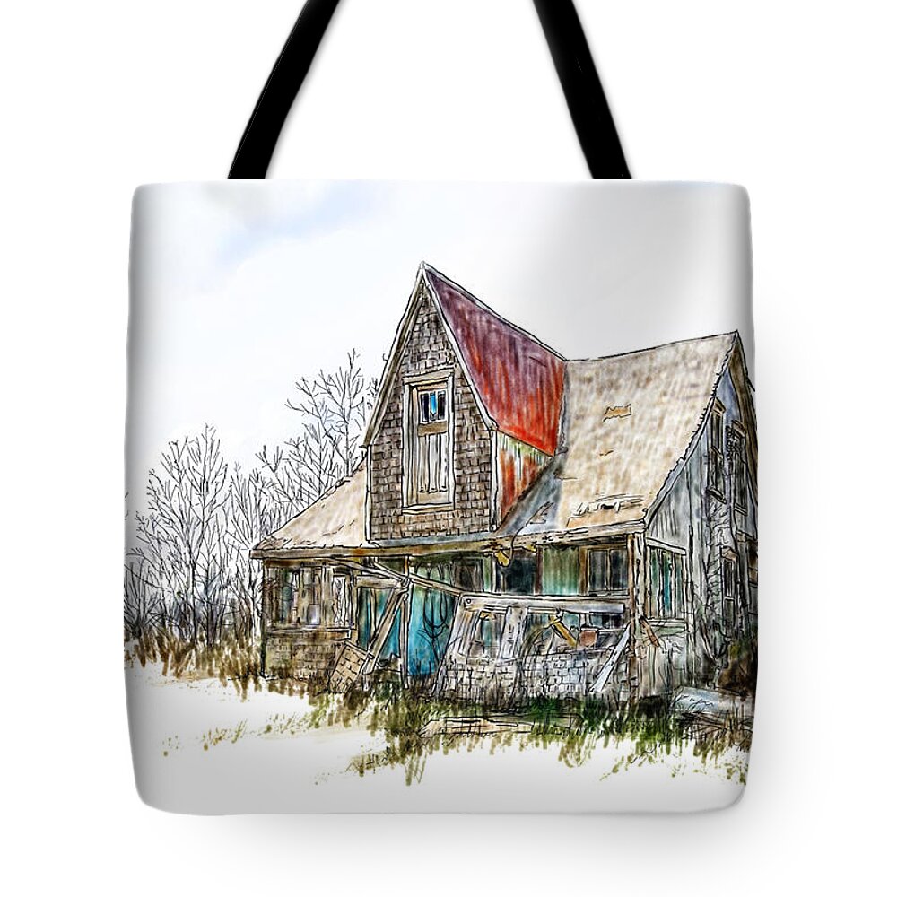 Abandoned Tote Bag featuring the digital art Old house by Debra Baldwin