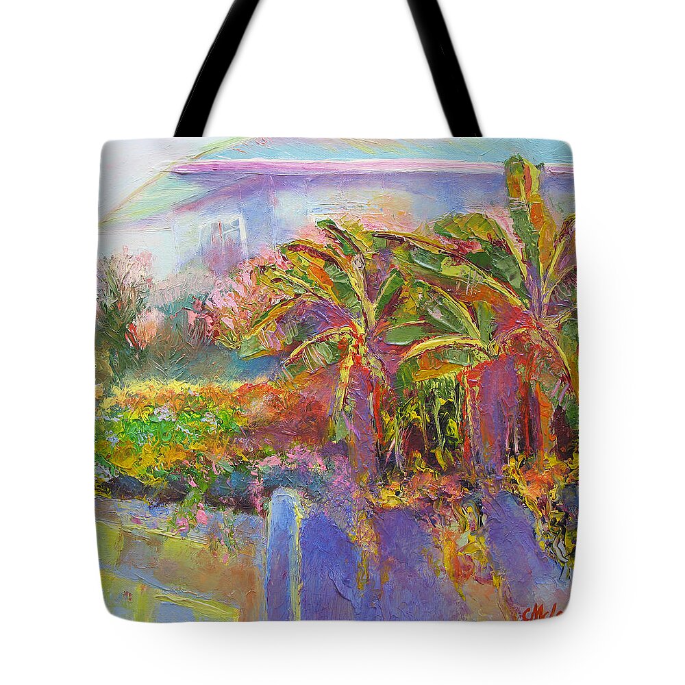 Old Tote Bag featuring the painting Old House Garden by Cynthia McLean
