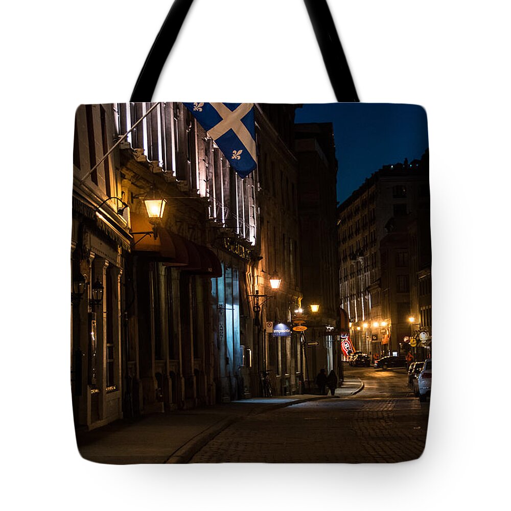 Old Montreal Tote Bag featuring the photograph Old Montreal at Night by Cheryl Baxter