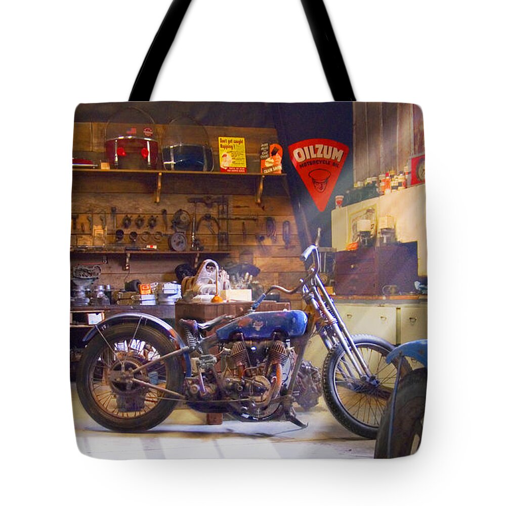Motorcycle Shop Tote Bag featuring the photograph Old Motorcycle Shop 2 by Mike McGlothlen