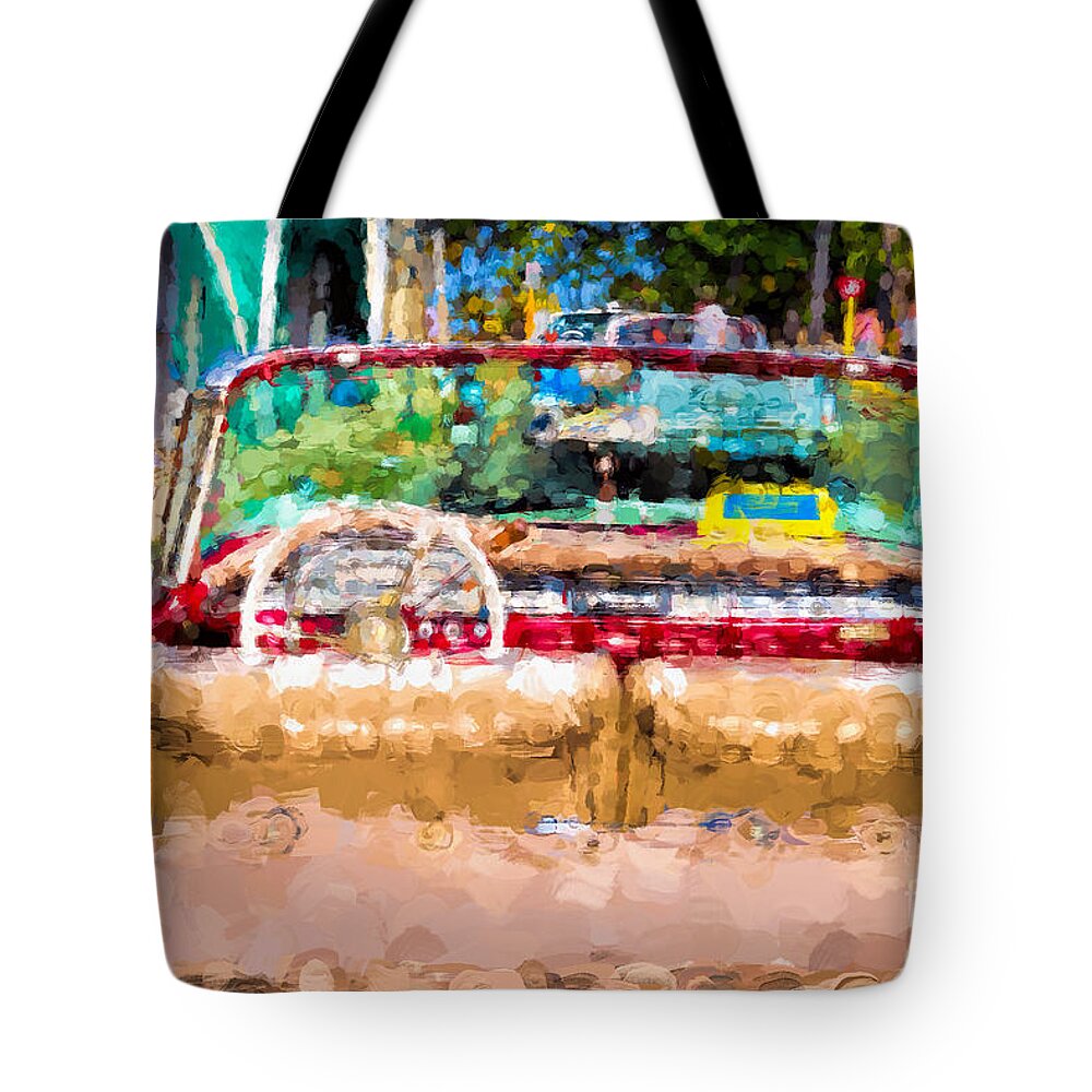 Car Tote Bag featuring the photograph Old red convertible by Les Palenik