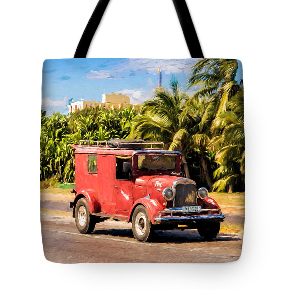 Cuba Tote Bag featuring the photograph Old red Ford by Les Palenik