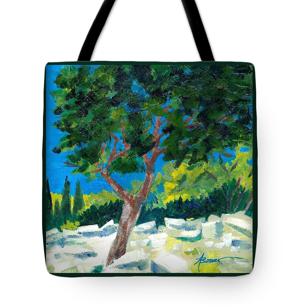 Trees Tote Bag featuring the painting Old Ruins at Rhodes by Adele Bower