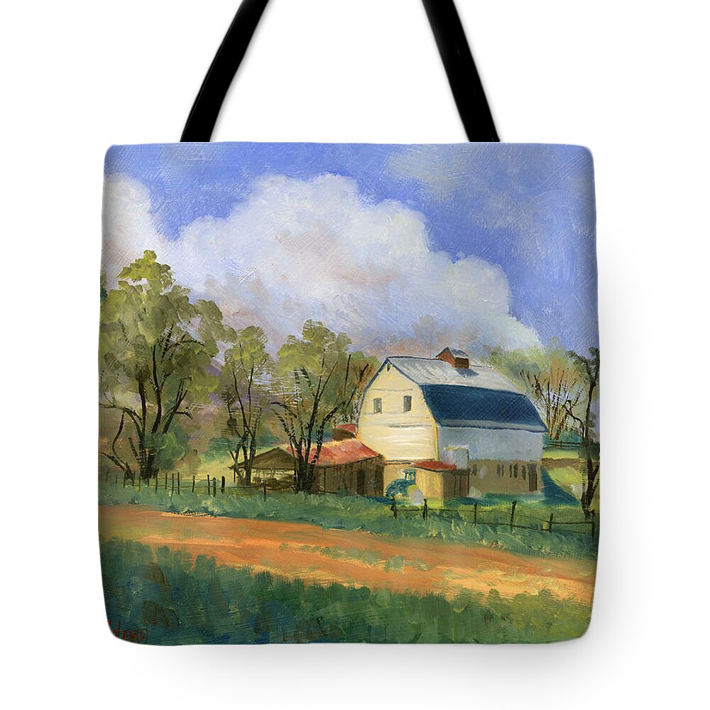 Saunders Tote Bag featuring the painting Old Saunders Barn by Jeff Brimley