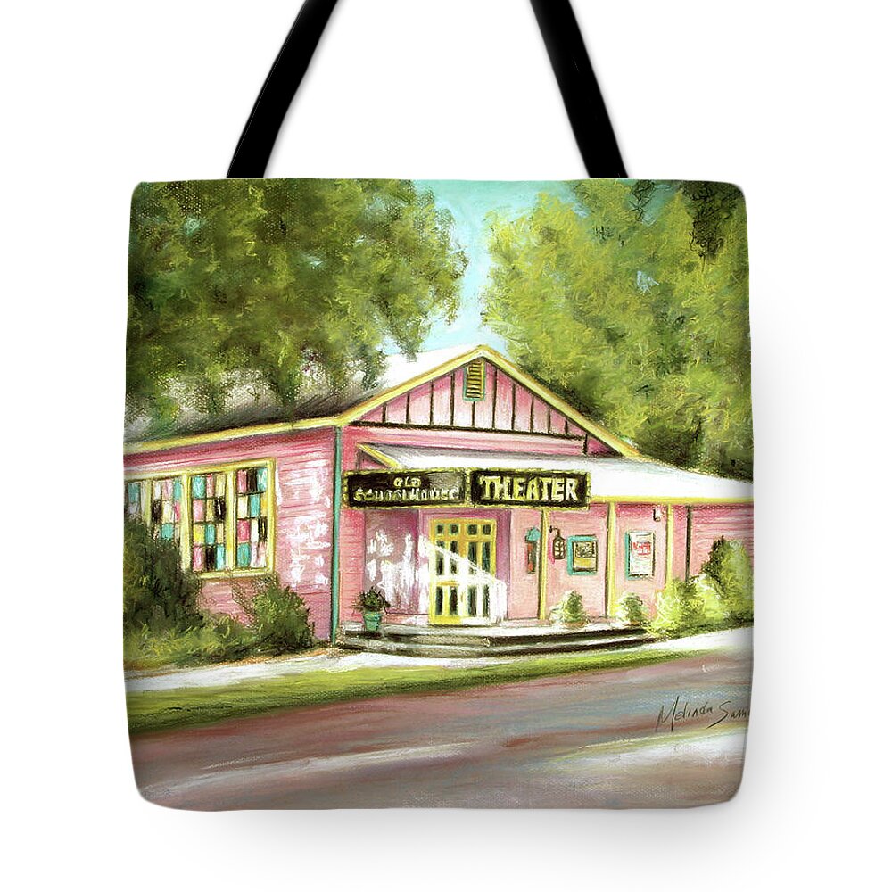 Old Schoolhouse Theater Tote Bag featuring the painting Old Schoolhouse Theater on Sanibel Island by Melinda Saminski