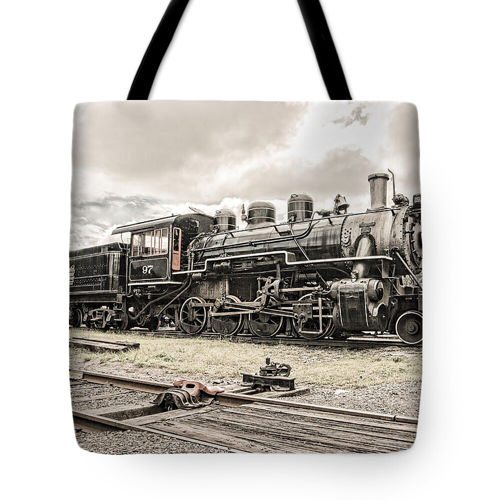 Trains Tote Bag featuring the photograph Old Steam Locomotive NO. 97 - Made in America by Gary Heller