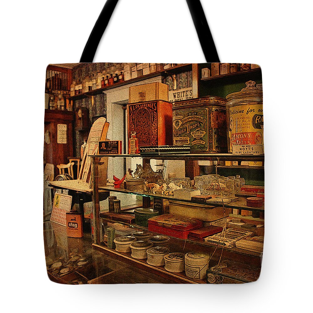Old Tote Bag featuring the photograph Old Western General Store Counter by Janice Pariza