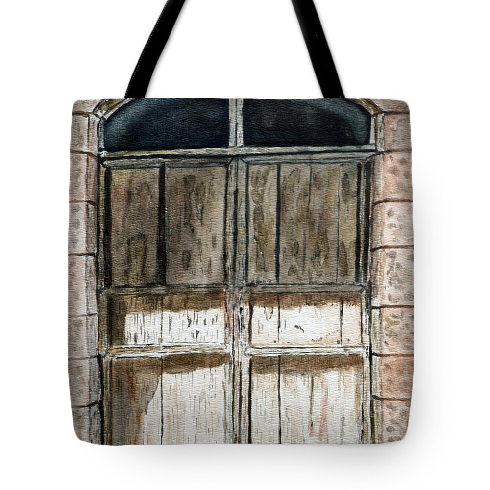 Summer On The Farm Paintings Tote Bag featuring the painting Old Wooden Door. by Shlomo Zangilevitch