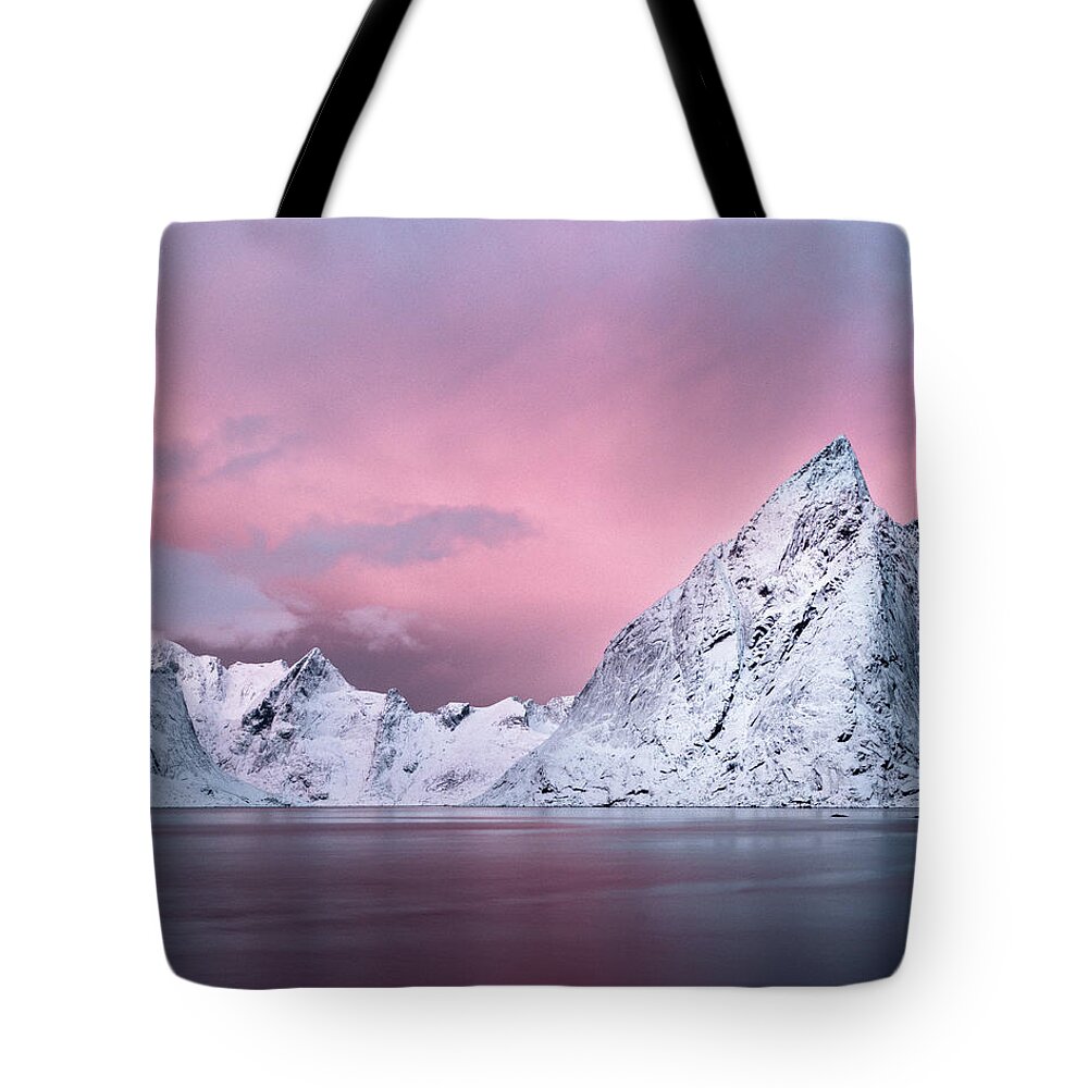 Tranquility Tote Bag featuring the photograph Olstind Dawn, Reine, Lofoten by Mike.d.green