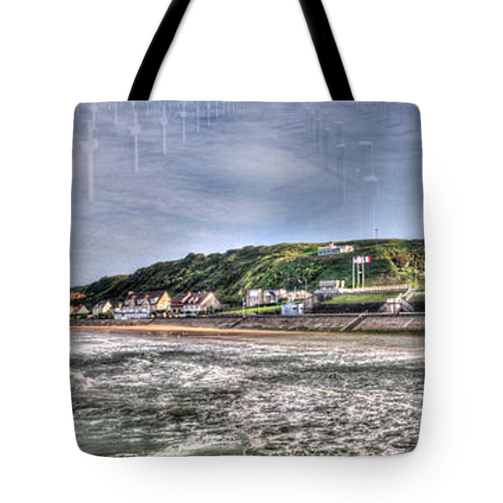 Omaha Beach Tote Bag featuring the photograph Omaha Beach from the pier by Weston Westmoreland