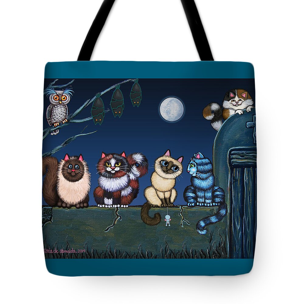 Cat Tote Bag featuring the painting On An Adobe Wall by Victoria De Almeida