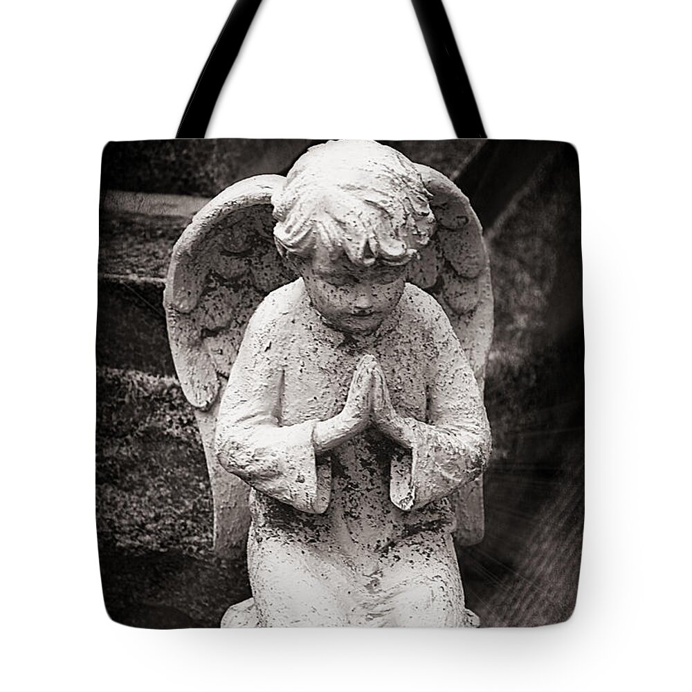 Angel Tote Bag featuring the photograph On Bended Knee by Melanie Lankford Photography
