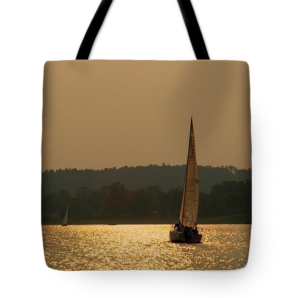 Lake Tote Bag featuring the photograph On Golden Pond by Carolyn Jacob