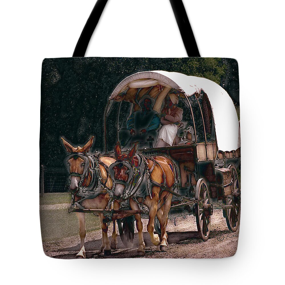 Covered Wagon Tote Bag featuring the digital art On the Bozeman Trail by Kae Cheatham