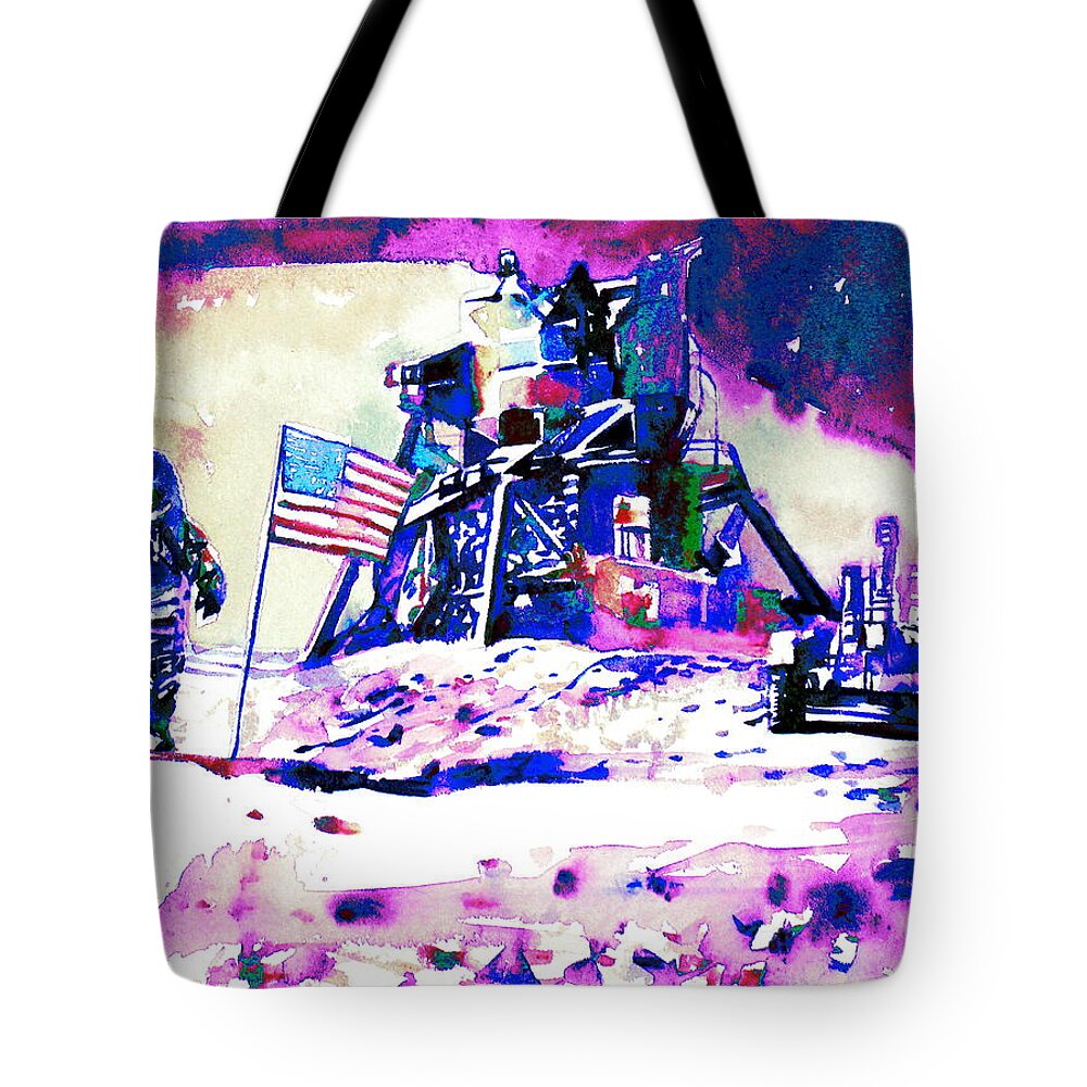 Astronaut Tote Bag featuring the painting On The Moon by Fabrizio Cassetta