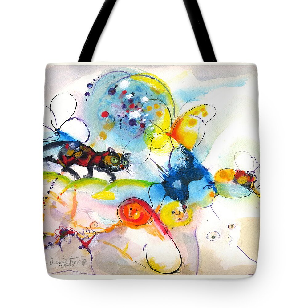 Mixed Media Tote Bag featuring the painting On the prowl by Mary Armstrong