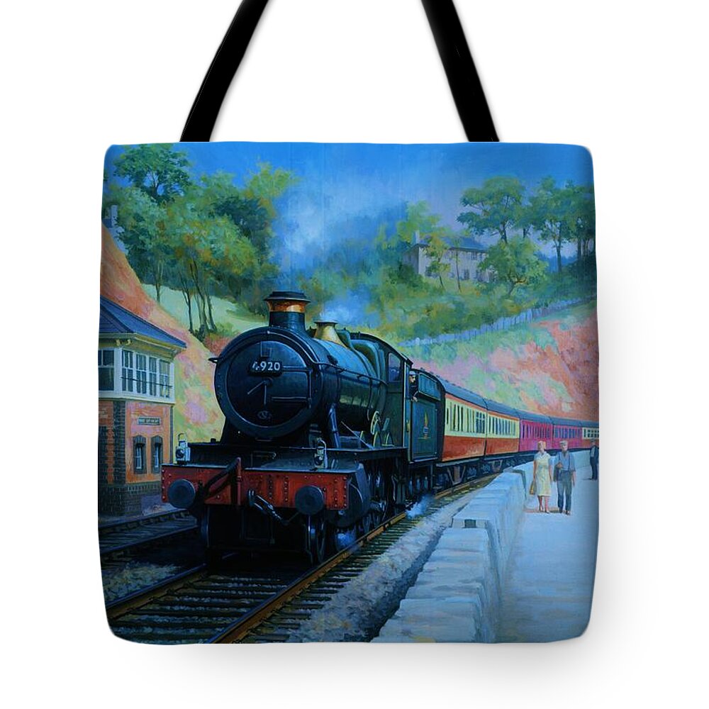 Train Tote Bag featuring the painting On the sea wall. by Mike Jeffries
