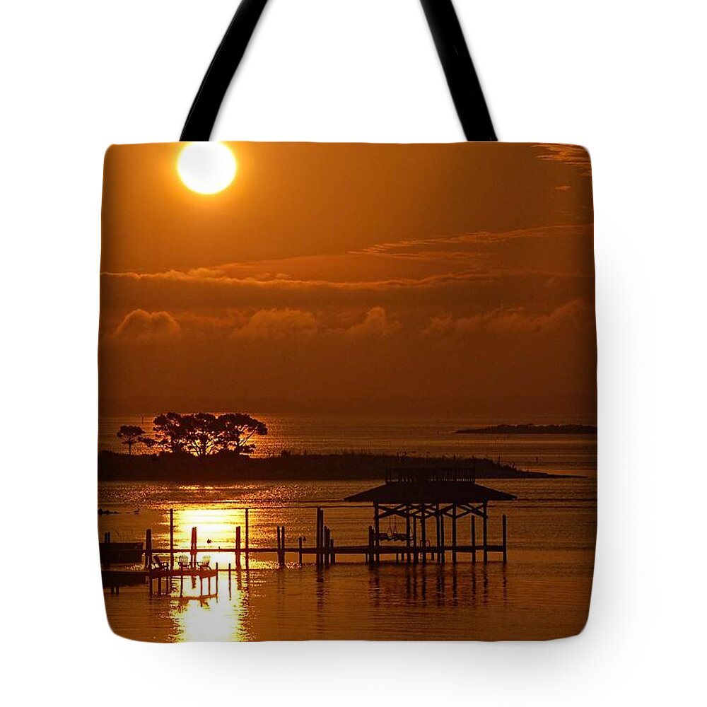 Alabama Tote Bag featuring the digital art On top of Tacky Jacks Sunrise by Michael Thomas