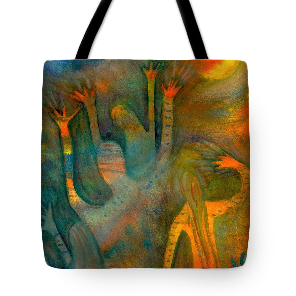 Dancing Tote Bag featuring the painting Once upon a two moon night by Suzy Norris