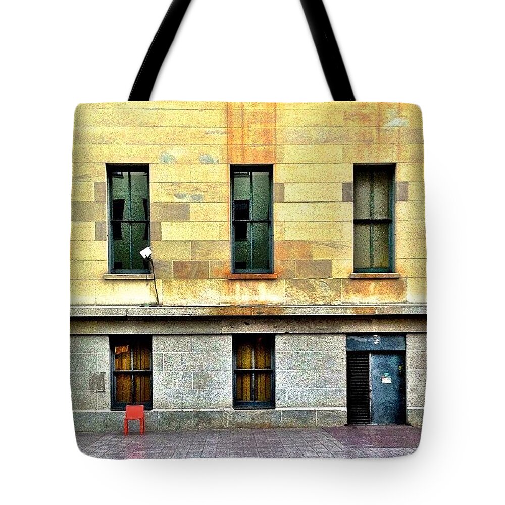 Rusttodust Tote Bag featuring the photograph One Empty Chair At Mint Plaza by Julie Gebhardt
