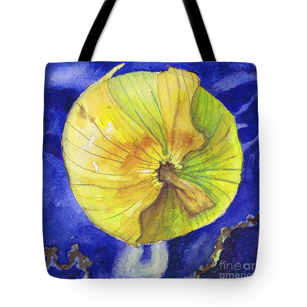 Onion Tote Bag featuring the painting Onion on Blue Tile by Susan Herbst