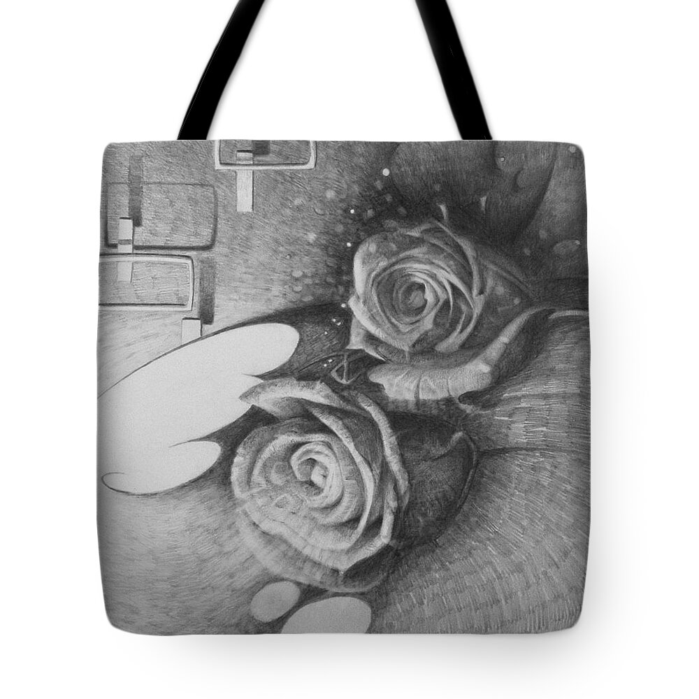 Rose Tote Bag featuring the drawing Only God Can Make A Rose by T S Carson